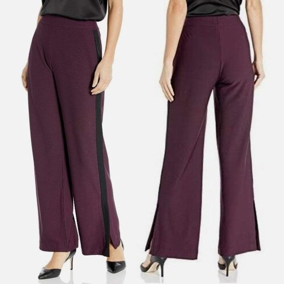 Lysse Dorsey Knit Dress Pants Womens Pull On Fig Purple Wide Leg Slit - Picture 1 of 10